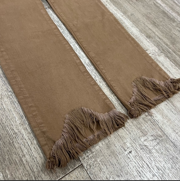Women's Johnathan Simkhai River Brown high-waist Straight Crop Fringe Jeans - Picture 5 of 9